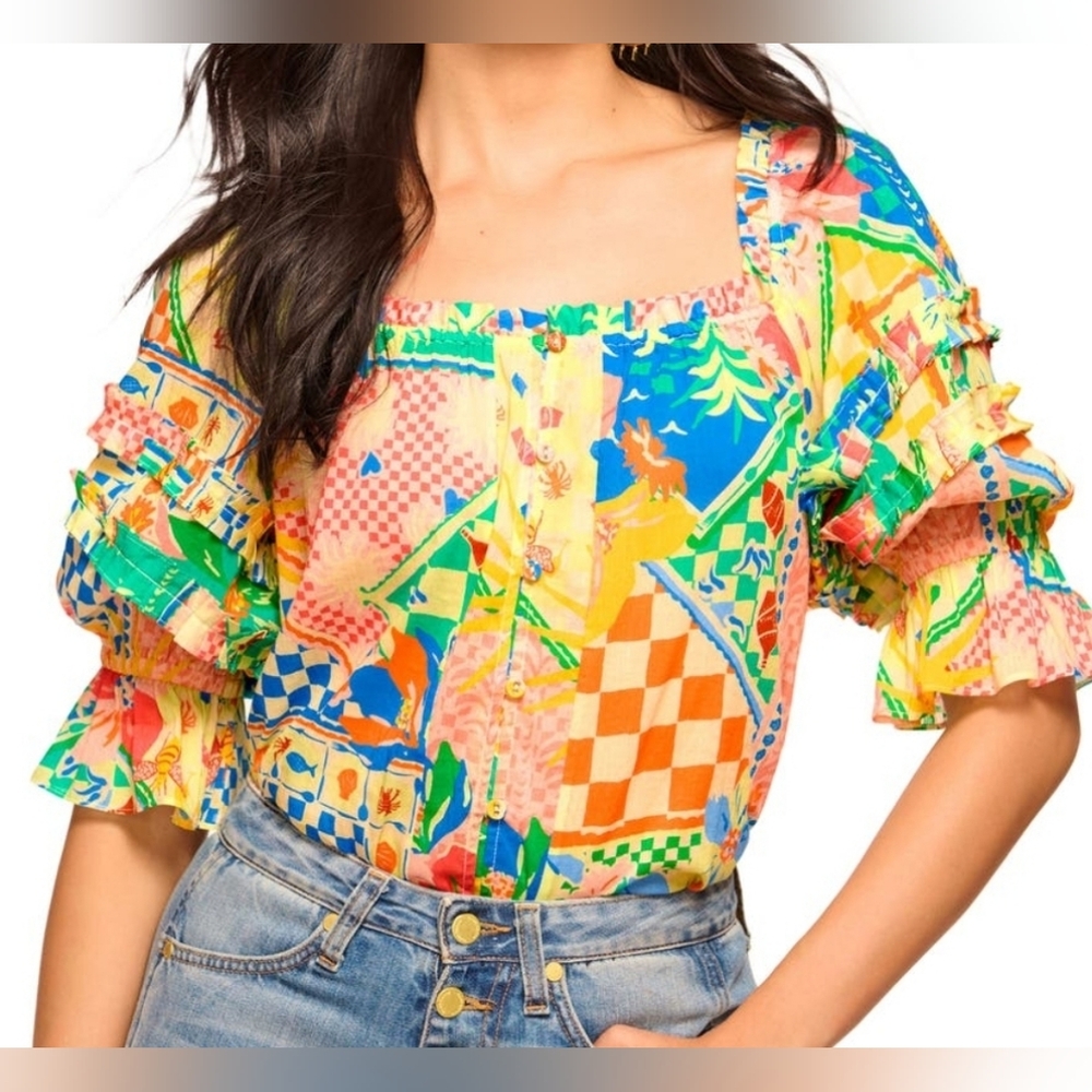 Ramy Brook Garden Lula 3/4 Pyff Sleeve Blouse NWT Sz M